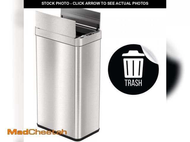 Lot 74-12463011 - iTouchless 18 Gal. Stainless Steel Rectangular Metal Household Trash Can with Trash Sticker, Wings L...