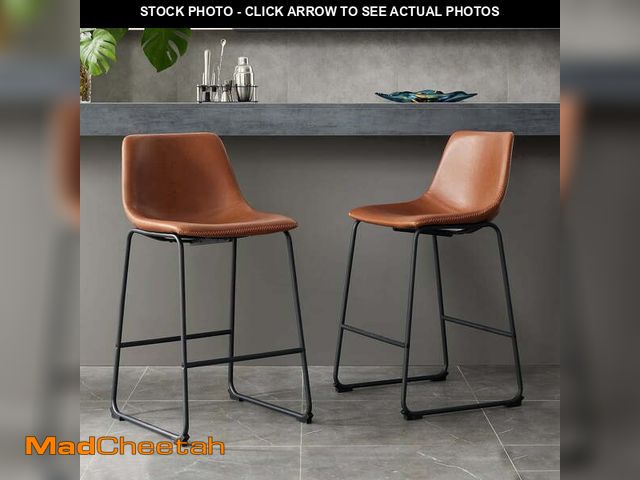 Lot 74-14603665 - CONCETTA Bar Stools Set of 2, 26inch Industrial Stools with Back, Leather and Footrest for Kitchen, ...