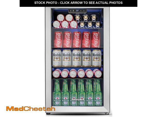 Lot 74-13073084 - (DOOR DAMAGED) Honeywell Beverage Refrigerator and Cooler, 116 Can Mini Fridge with Glass Door for S...