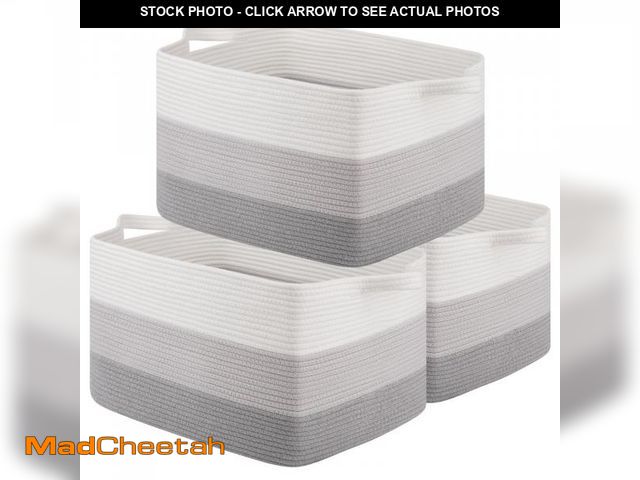 Lot 74-12311055 - OIAHOMY Rectangle Woven Storage Basket - Nursery Cotton Rope Baskets for Storage, Toy Basket Organiz...