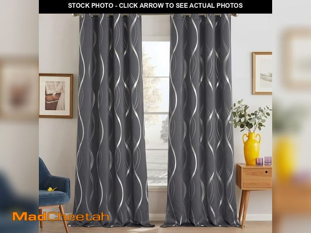 Lot 74-14150955 - NICETOWN Grey Blackout Striped Pattern Curtains for Living Room 84 inch Long 2 Panels Set, Noise Red...