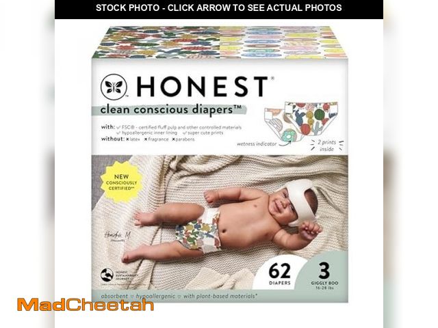 Lot 74-12254884 - Honest Clean Conscious Diapers Cactus Cuties + Donuts 62 Diapers Size 3 - UNUSED