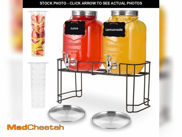 Lot 74-14263433 - 2 Pack1 Gallon Glass Drink Dispensers For Parties .Beverage Dispenser,Glass Drink Dispenser With Sta...