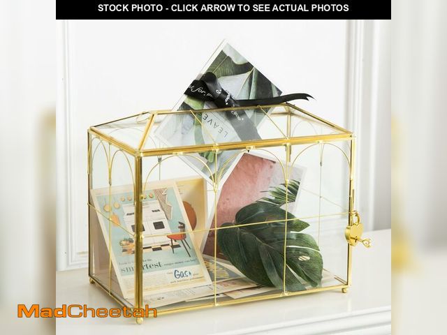 Lot 74-12716805 - Sanllusit Glass Wedding Card Box with Slot, 10.2'' Large Clear Card Box Gold Brass Gift Card Storage...