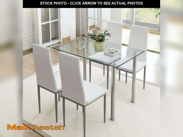 Lot 74-12815724 - uhomepro White Kitchen Table Set, 5 Pieces Dining Table Set, Tempered Glass Dining Table and Chairs ...