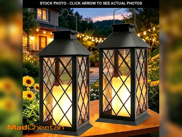 Lot 74-14210139 - Joycome Solar Lanterns Outdoor Waterproof, 2 Pack 9" Glass Hanging Solar Lights with Flickering Flam...