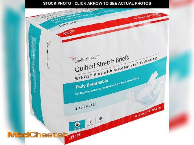 Lot 74-12137567 - Cardinal Health Wings Plus Quilted Stretch Brief with BreatheEasy Technology, Size 2 (L/XL), Case of...