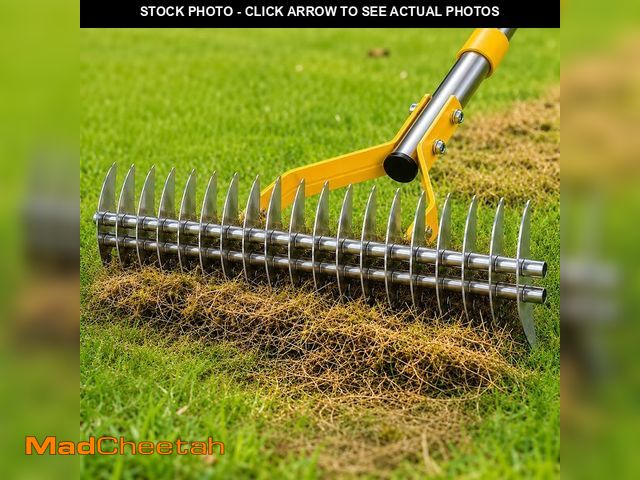 Lot 74-14209467 - Heavy Duty Thatch Rake for Lawns, 15" Dual-Sided Dethatching Rake with Sharp Steel Tines, Manual Det...