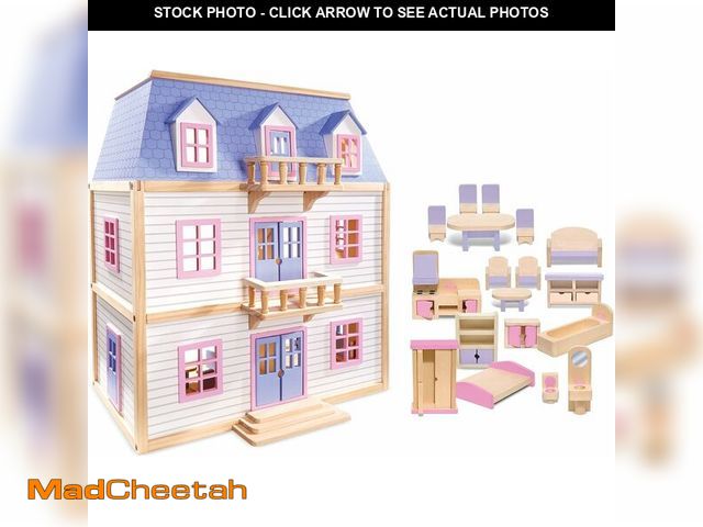 Lot 74-13042279 - Melissa &amp; Doug Wooden Multi-Level Dollhouse Wooden Multi-Story Pretend Play Dollhouse for Kids -...