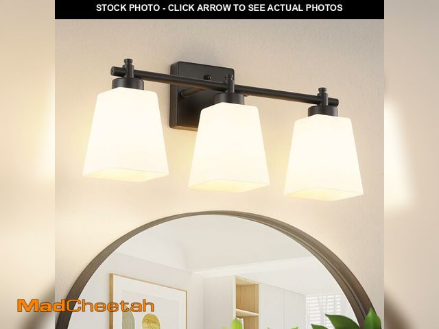 Lot 74-13563897 - ECOBRT 3-Light Bathroom Light Fixtures, 20" Black Modern Vanity Lights with Glass Shade, Bathroom Wa...