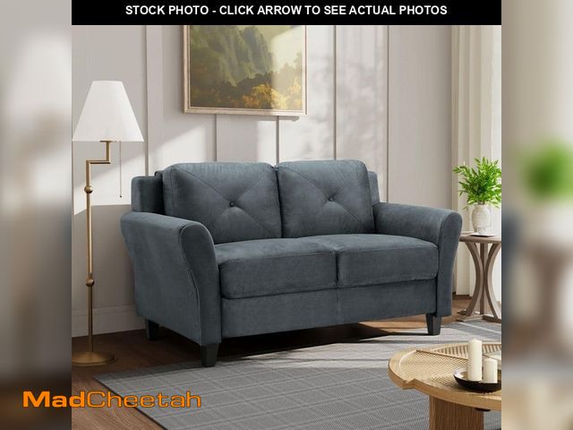Lot 74-14243017 - Lifestyle Solutions Harvard 58 in. Dark Gray Microfiber 2-Seat Loveseat with Round Arms - UNUSED