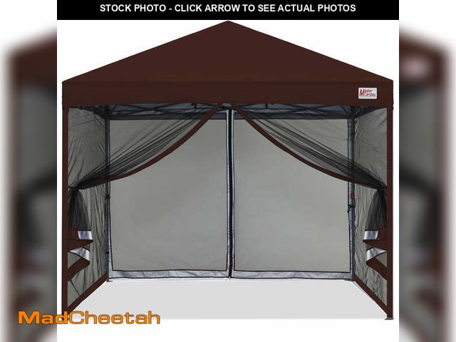 Lot 74-12679751 - MASTERCANOPY 10' x 10' Pop-up Canopy Tent Outdoor Screen House Shelter with Mesh Walls, Brown - USED