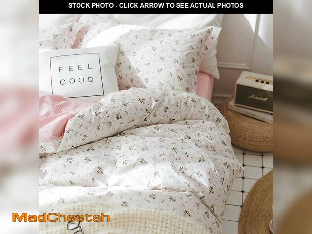 Lot 74-14271221 - Pink and White Duvet Cover Twin Size - 2 Pcs Floral Flower Leaf Pattern Printed Reversible Microfibe...