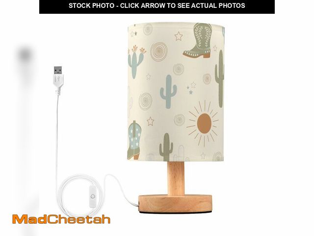 Lot 74-13546689 - Oarencol Bedside Table Lamp Western Cowboy Boots Cactus Nightstand Lamp with Wood Desk Lamps for Bed...