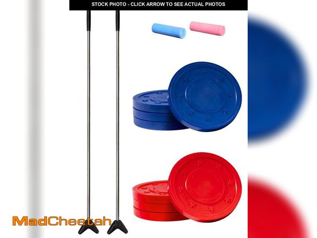 Lot 74-12248052 - (MISSING RED PUCKS,CHALK) GoSports Driveway Shuffleboard Game Set - Includes 2 Shuffleboard Cue Stic...