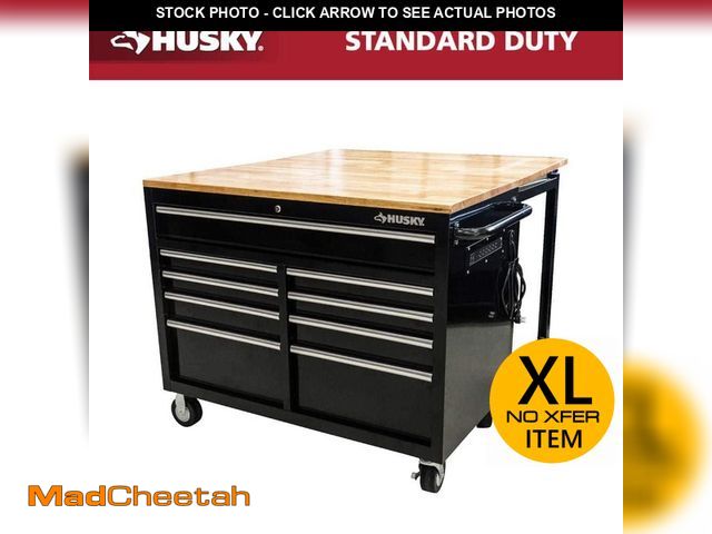 Lot 74-14450235 - Husky Tool Storage 46 in. W x 51 in. D Standard Duty Black Mobile Workbench Cabinet with Solid Top F...