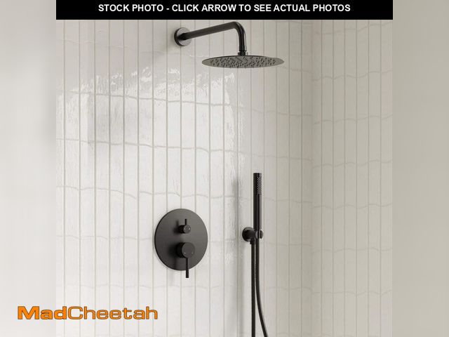 Lot 74-13740604 - EVERSTEIN 2-Spray Patterns Round 10 in. Wall Mount Dual Shower Heads with Handheld in Matte Black - ...