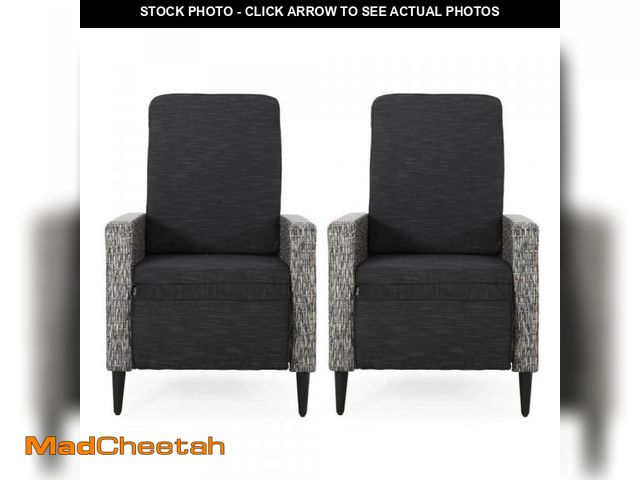 Lot 74-12173116 - Noble House Arno 2-Piece Wicker Outdoor Patio Recliner with Dark Gray Cushion - UNUSED