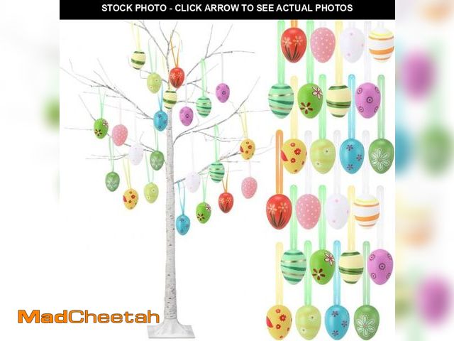 Lot 74-12522322 - Aurelema 4 ft Easter White Birch Tree with LED Lights 48 Warm White LED Lighted Birch Tree 24 Pcs US...