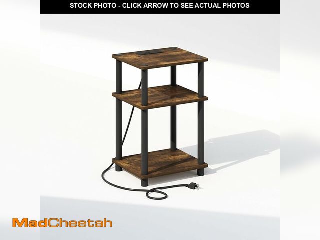 Lot 74-14304878 - Furinno JUST Night Stand, 3-Tier Turn-N-Tube Nightstand with Charging Station, Bedside Table, End Ta...