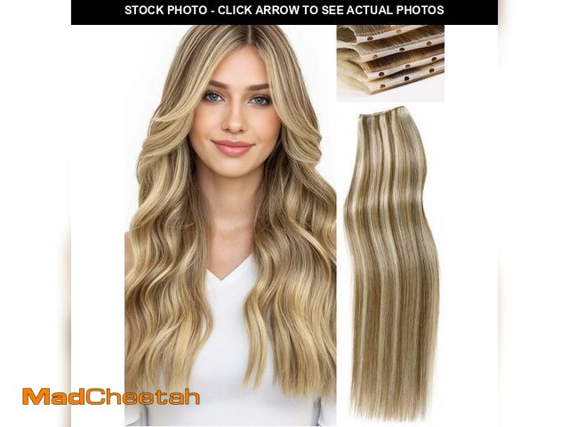 Lot 74-12609098 - WIGNEE New Double Layered PU OVO Hair Extensions Blonde Ombre Straight Human Hair Weft with Holes 10...