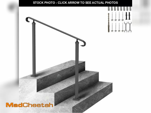 Lot 74-12544460 - (MISSING ONE BAR) VEVOR Handrail for Outdoor Steps, 2-3 Steps Flat Outdoor Handrail, Adjustable Wrou...