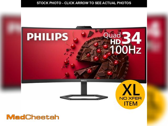 Lot 74-14358343 - Philips 34E1C5600HE 34" UltraWide QHD 21:9 Monitor with Built-in Windows Hello Webcam &amp; Noise Ca...