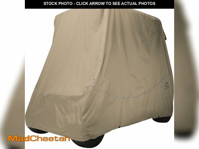Lot 74-14349296 - Classic Accessories Fairway Long Roof 4-Person Golf Cart Quick-Fit Cover, Light Khaki - UNUSED