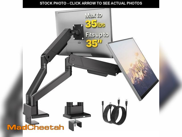 Lot 74-13710176 - monTEK Dual Monitor Mount with USB Monitor Arms for 2 Monitors for 17 to 35 Inch Curved Screen Holds...