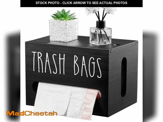 Lot 74-13714077 - DRASTAR Trash Bag Dispenser, Large Wooden Trash Bag Holder Wall Mount, Black Roll Holder for for 13-...