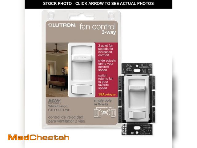 Lot 74-12778055 - Lutron Skylark Contour Fan Control, Quiet 3-Speed, 1.5-Amp/Single-Pole or 3-Way, White (CTFSQ-FH-WH)...
