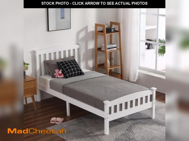 Lot 74-12155685 - Ktaxon Twin Bed Frame Solid Pine Wood Kids Twin Platform Bed Frame  Bedroom Twin Bed with Headboard ...