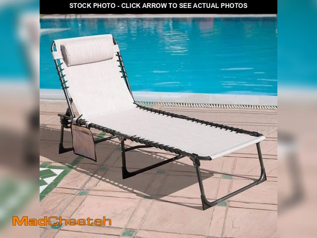 Lot 74-14394962 - VEIKOUS Outdoor Folding Chaise Lounge Chair Fully Flat for Beach with Pillow and Side Pocket, Beige ...