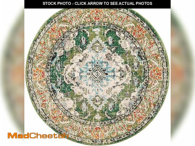 Lot 74-13074924 - SAFAVIEH Monaco Collection Area Rug - 5' Round, Forest Green &amp; Light Blue, Boho Medallion Distre...