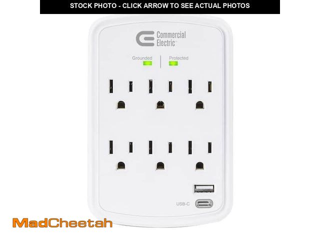 Lot 74-12491729 - 6-Outlet Surge Protector Wall Mounted in White - USED