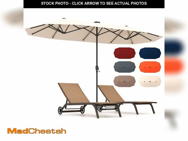 Lot 74-14275034 - HAPPYGRILL 13 FT Double-sided Patio Umbrella with Solar Lights, Crank Handle &amp; 12 Heavy-Duty Rib...
