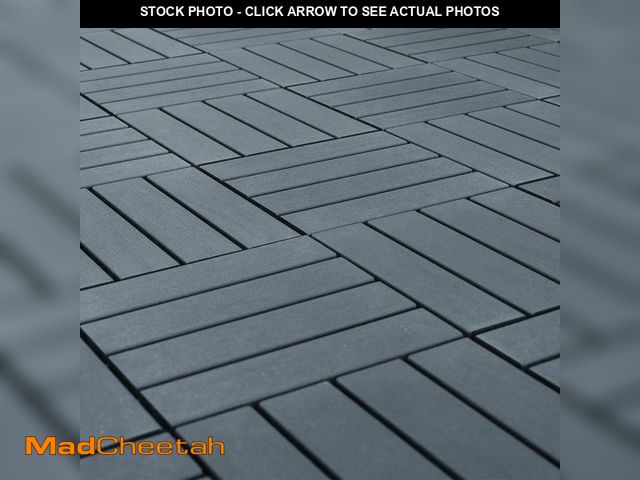 Lot 74-14290633 - 1 ft. x 1 ft. All-Weather Plastic Square Interlocking Patio Deck Tiles, Outdoor Striped Pattern Floo...
