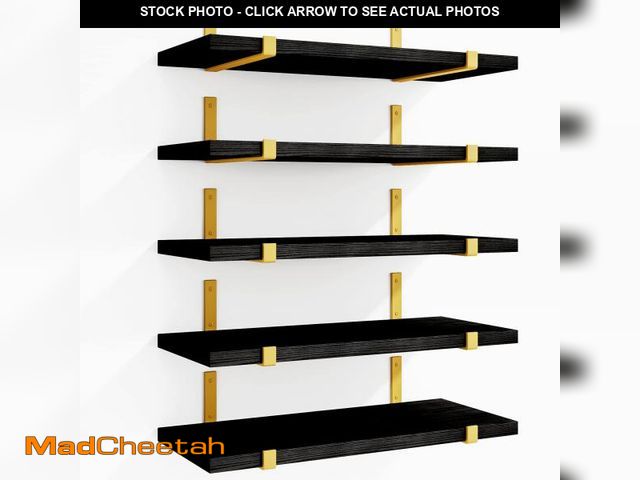 Lot 74-12306592 - Fixwal Floating Black Gold Shelves Set of 5, Width 4.7 Inches, Rustic Wood Wall Storage Shelves for ...