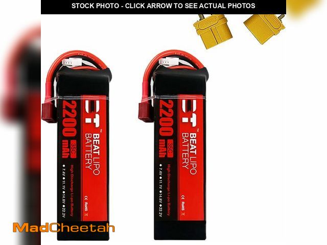 Lot 74-10950241 - BTBEATLIPO 2 Packs 2200mAh 3s Lipo Batteries11.1V 35C with T-Dean Connector, Free XT60 Converter for...