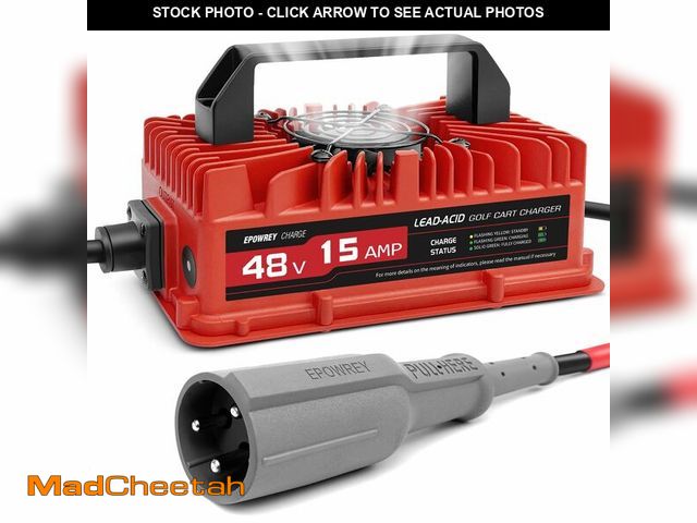 Lot 74-12959920 - EPOWREY 15 AMP 48 Volt Golf Cart Battery Charger for Club Car 3-Pin Round Plug,for Lead Acid Battery...