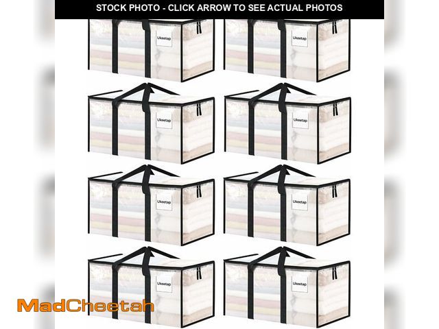 Lot 74-14279409 - 8 Pack Extra Large Heavy Duty Moving Bags, Clear Storage Bins with Lids, Reinforced Handles &amp; He...