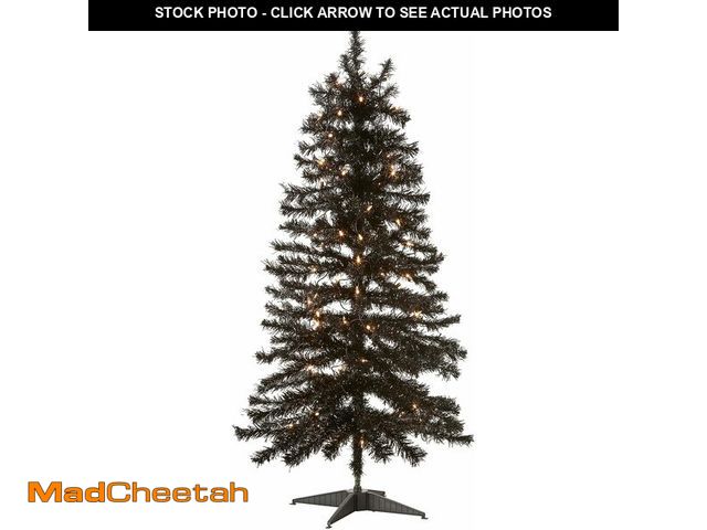 Lot 74-13041573 - National Tree Company 4 ft Pre-Lit Black Tinsel Mini Artificial Christmas Tree, 70 Clear Lights, 110...