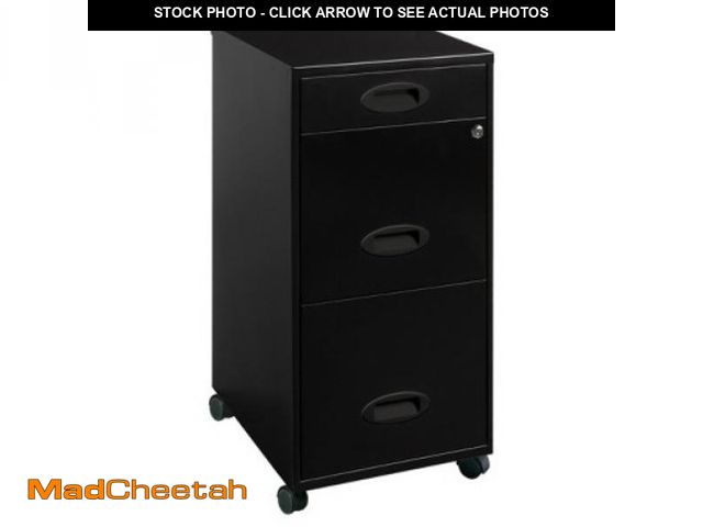 Lot 74-12423723 - 18 in. D 3-Drawer Black Metal Letter Width 14.25 in. W Mobile Vertical File Cabinet File-File-Pencil...