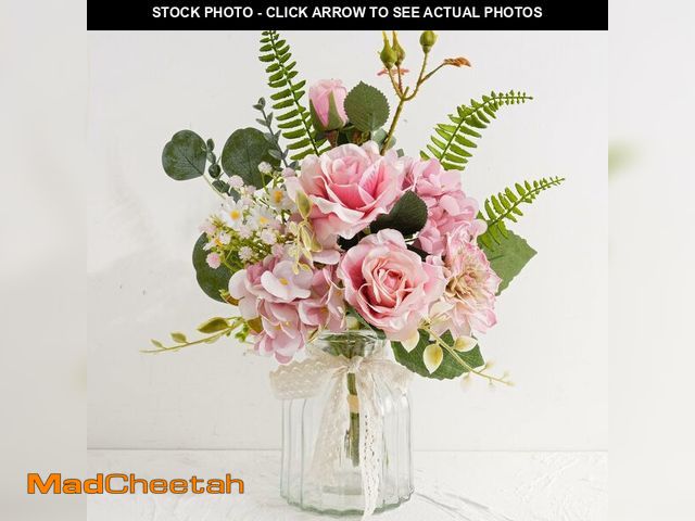 Lot 74-13962810 - LUEUR Fake Flowers with Vase Ã¢â¬â Artificial Pink Dahlia &amp; Hydrangea Arrangement, Spring Flo...
