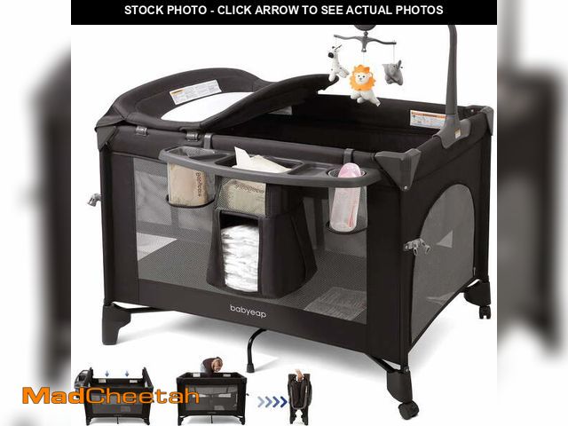 Lot 74-13816933 - Babyeap 4in1 Baby Bassinet with Playard, 1-Step Fold Portable Playpen with Changing Table, Bedside S...
