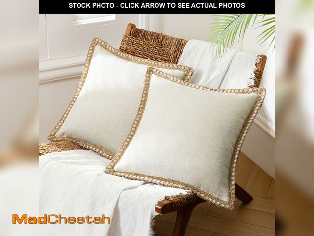 Lot 74-13547144 - Phantoscope Pack of 2 Farmhouse Decorative Solid Throw Decorative Pillow Cover Burlap Linen Trimmed ...