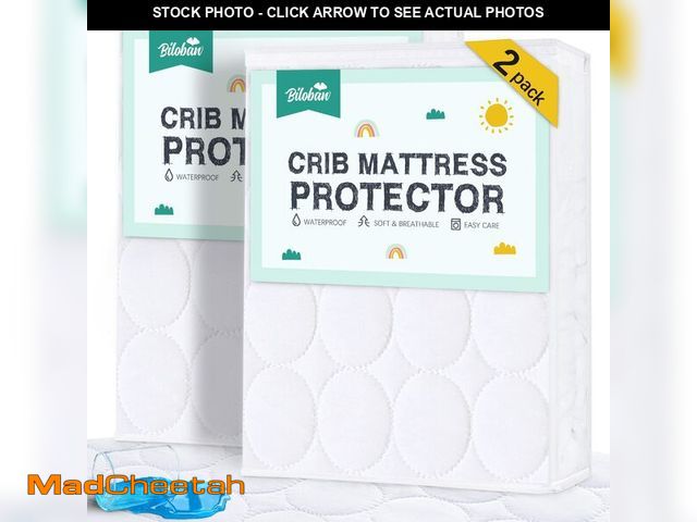 Lot 74-13623595 - Crib Mattress Protector Sheets Waterproof 2 Pack, Quilted Crib Mattress Pad Cover Fitted Fits for To...
