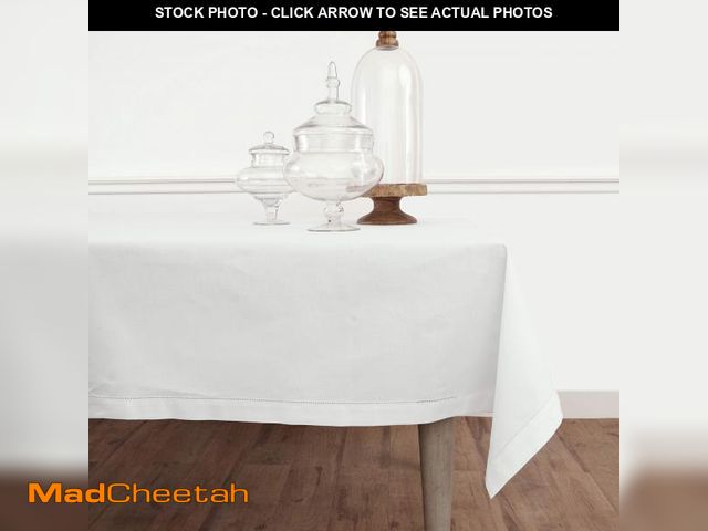 Lot 74-11857706 - Solino Home White Cotton Linen Tablecloth 58 x 140 Inch - Hemstitch Table Cloth for Rectangle Tables...