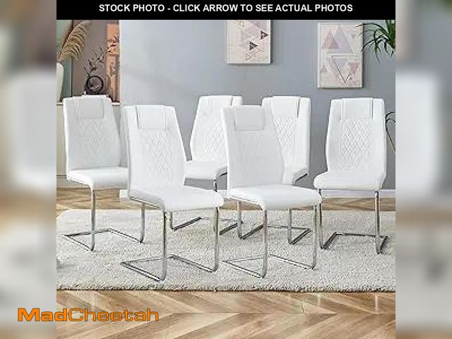 Lot 74-12541803 - Set of 6 Modern Dining Chairs with Faux Leather Padded Seat Metal Legs Upholstered Chair for Kitchen...