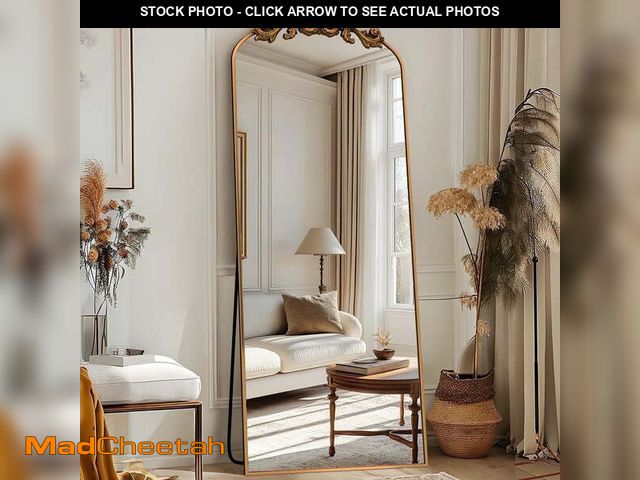 Lot 74-12549702 - Antok 58"x18" Vintage Arched Full-Length Mirror with Carved Metal Frame, Baroque-Style Floor Mirror,...